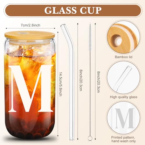 Aliceset Initial Gifts for Women Monogram Canvas Tote Bag and Makeup with Zipper and Initial Glass Coffee Cup Gifts for Her - style: Letter M