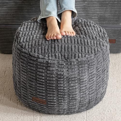 HIGOGOGO Pouf Ottoman Stuffed Round Modern Foam Filled Foot Rest Poufs for Living Room Chair Decorative 26 X 18 Inches Boho Relax Stool for Wedding Christmas Party, Dark Grey - color: Dark Grey, size: 26"D x 26"W x 18"H