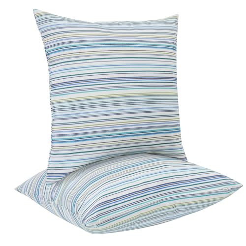 FUNHOME Water Resistant Outdoor Throw Pillow Covers 18x18 inch Set of 2,Zipper Pillows Cover,Home Decorative for Sofa Headrest,Patio Furniture Couch Chair Pillows Cover Only(Blue Stripe) - color: Blue Stripe (Cover Only), size: 18" x 18" (Pack of 2)