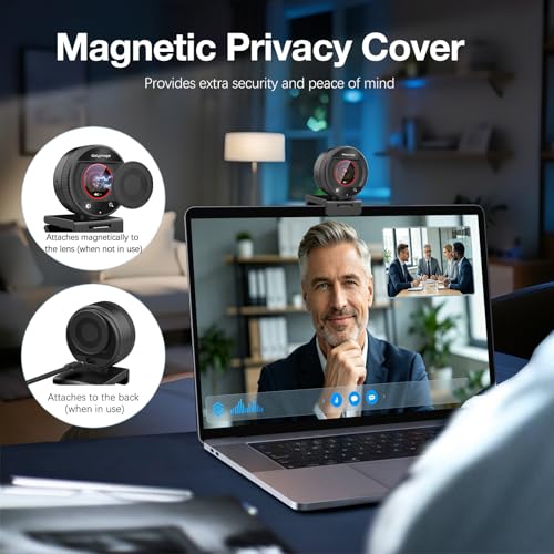 4K Webcam with Microphone for PC Laptop 1080P@60fps Web Cam with Privacy Cover for Streaming with PDAF 8X Digital Zoom for Desktop Camera for Mac Windows USB Web Cam for Teams/Twitch/Zoom/Meeting