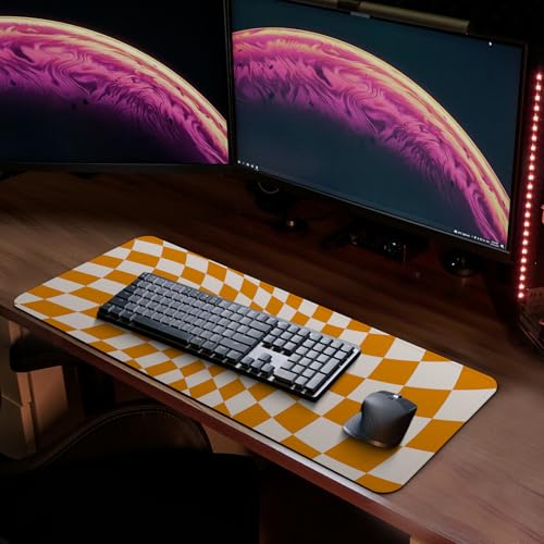 MAY FLOWER Gaming Mouse pad, Large Laptop Mousepad, Full Keyboard Mat, Long Computer Mouse Mat for Home and Office, Anti-Slip Rubber Base, 31.5 x 11.8 Inches (Checkered) - color: Checkered
