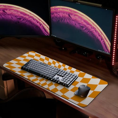 MAY FLOWER Gaming Mouse pad, Large Laptop Mousepad, Full Keyboard Mat, Long Computer Mouse Mat for Home and Office, Anti-Slip Rubber Base, 31.5 x 11.8 Inches (Checkered) - color: Checkered