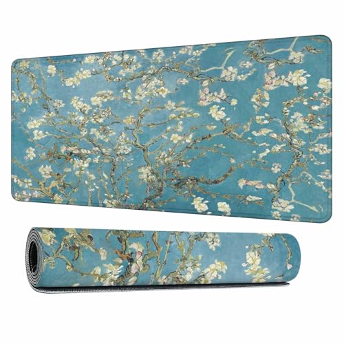 Almond Blossom Desk Mat Large Mouse Pad Vincent Van Gogh's Paint Full Extended Gaming Computer Keyboard Mousepad for Home,Office 35.4"X15.7" - color: Almond blossom