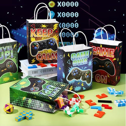 MotiMind 24 Pcs Video Game Party Bags with Handle Gaming Paper Candy Treat Goodie Bags for Multiple Occasions - style: Video Game