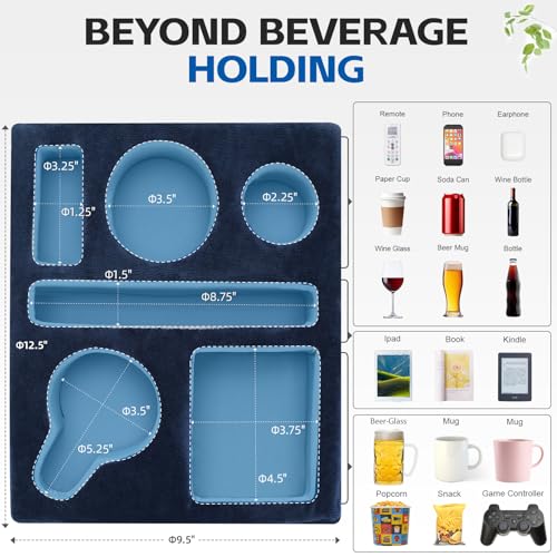 G GOOD GAIN Couch Cup Holder Pillow-Sofa Cup Holder Cozy Buddy | Bed Drink Caddy Holds Tablet, Remote, Snacks | Waterproof Anti-Spill Sofa Beverage Tray for Car, Park, Beach, Picnic, Boat, RV(Navy) - color: Navy Blue, size: 12.5 x 9.5 inches