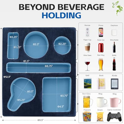 G GOOD GAIN Couch Cup Holder Pillow-Sofa Cup Holder Cozy Buddy | Bed Drink Caddy Holds Tablet, Remote, Snacks | Waterproof Anti-Spill Sofa Beverage Tray for Car, Park, Beach, Picnic, Boat, RV(Navy) - color: Navy Blue, size: 12.5 x 9.5 inches
