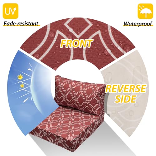 AAAAAcessories Outdoor Seat Cushions for Chairs, Fade-Resistant, Waterproof Patio Furniture Replacement Cushions, 25.5" x 25.5" x 5" + 25.5" x 13.5", Clay Red Vine Trellis - color: Clay Red Vine Trellis, size: 25.5"x25.5"x5" / 25.5"x13.5"