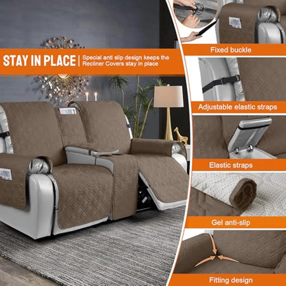 VANSOFY Loveseat Recliner Cover with Console 100% Waterproof Sofa Slipcovers Non-Slip Reclining Couch Cover Split Sofa Covers Furniture Protector for Pets, Dogs(Brown) - color: Brown