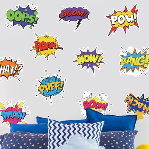 Superhero Comic Words Wall Decals - 12 Pack Action Sound Effects Stickers Peel and Stick Vinyl, Waterproof & Durable, Perfect for Kids' Room, Playroom, Nursery, Game Room, or Office Decor (2) - color: Ap-wd183