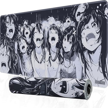 XXL Black & White Manga Gaming Mouse Pad – Large Japanese Art Desk Mat for Keyboard & Mouse – Non-Slip Water-Resistant Surface, Stitched Edges – 35.4x15.7 in (XX-Large) - color: Ahegao, size: 35.4L x 15.7W inches