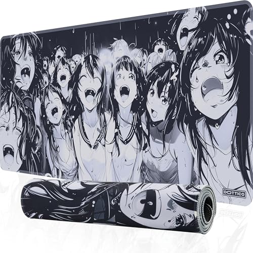 XXL Black & White Manga Gaming Mouse Pad – Large Japanese Art Desk Mat for Keyboard & Mouse – Non-Slip Water-Resistant Surface, Stitched Edges – 35.4x15.7 in (XX-Large) - color: Ahegao, size: 35.4L x 15.7W inches