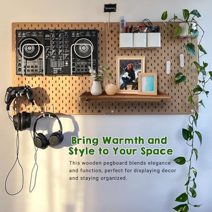 2 Pack Walnut Color Pegboard Shelf, Peg Board Organizer Accessories, Compatible with IKEA Skadis Pegboard for Home Office, Craft Room, Gaming