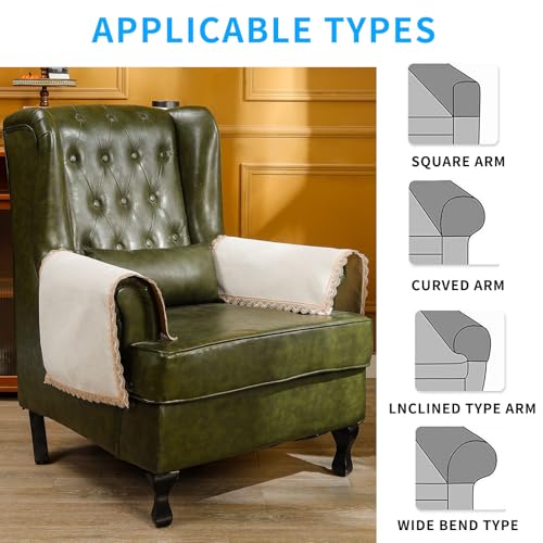 MINJIATEX Couch arm Covers,Non-Slip lace Sofa arm Covers Set of 2 Washable Sofa armrests Cover for Living Room Recliner Chair arm Cover Protectors for Leather armrest (YC-Off White) - color: Yc-off White