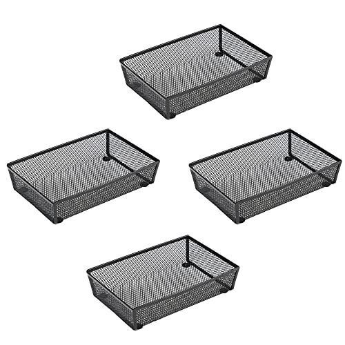 BYCY Silverware Drawer Organizer, Mesh Utensil Organizer for Kitchen Storage, Black Steel Metal Mesh Tray for Flatware Fork Spoon Knife (9x6-4P-Black) - color: 9x6-4P-Black