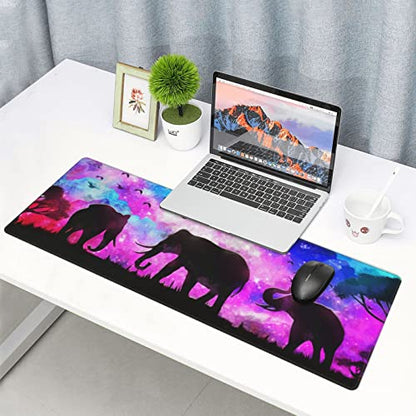 Abstract Elephant Forest Landscape Mouse Pad Extended Large Gaming Mouse Pad XL Oversized Desk Pad Stitched Edges Non-Slip Mat 31.5 X 11.8 Inch - color: Black21