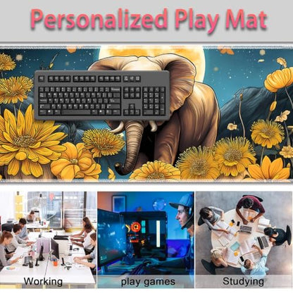 Large Gaming Mouse Pad + Wrist Rest+ Coaster Combo, 31.5 "x 11.8" Durable Non-Slip Extension Table Mat, Suitable for Office and Home, Flower Field Baby Elephant - color: Flower Field Baby Elephant