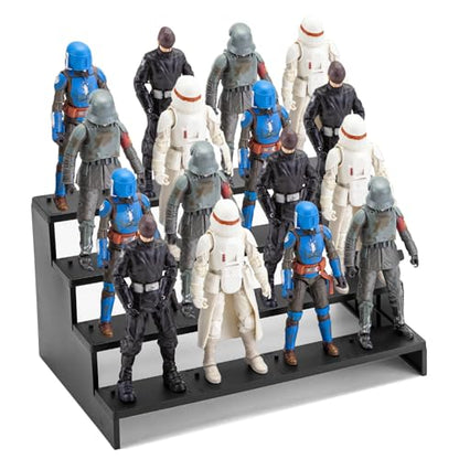 6 inch Acrylic Riser Display Shelf,Clear Action Figures Stands With PEG,4 Tier Toy Collectibles Organizer Compatible with 1/12 Scale Action Figure Toy (Only Fit For 6 inch SW Black Series Figure Toy-Black) - color: Only Fit For 6 inch SW Black Series Figu