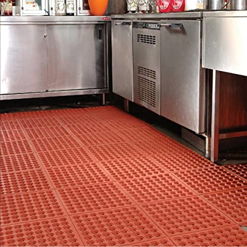 New Star 1 pc Heavy Duty Red 36x36 inch Interlocking Restaurant / Bar Grease Resistant Rubber Floor Mat - size: 36"L x 36"W x 0.375"Th