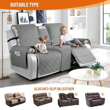 VANSOFY Loveseat Recliner Cover with Console 100% Waterproof Sofa Slipcovers Non-Slip Reclining Couch Cover Split Sofa Covers Furniture Protector for Pets, Dogs(Gray) - color: Grey