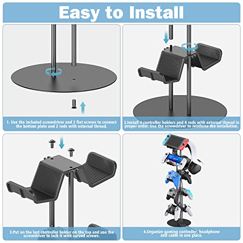 Kytok Gamer Gifts, Headset Stand 5 Tiers with Cable Organizer, Controller Stand Compatible with PS5/Xbox/Nintendo Switch/PS Portal/PS4, Headset Holder & Controller Holder for 10 Packs Controller - size: 5 tiers+black