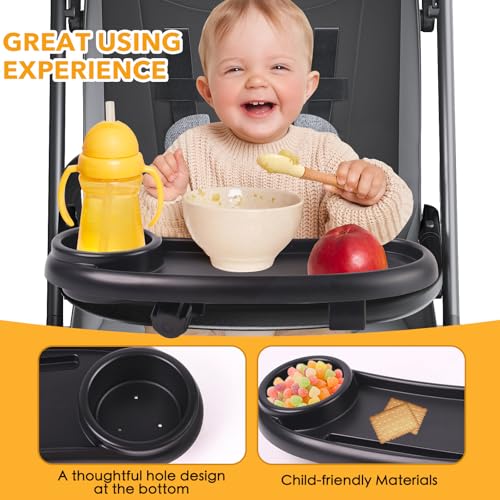 Snack Tray Compatible with Mockingbird,Nuna,Evenflo Stroller | Adjustable Stroller Snack Tray with Cup Holder and Phone Holder, Stroller Accessories Black