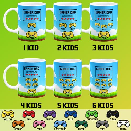 Personalized Gamer Dad Mug - Custom Retro Arcade Video Game Coffee Cup with Kids Names - Unique Gifts for Gamer Dad, Gifts for Father's Day, Player 1 Birthday Present, 11 Oz & 15 Oz, 9 Colors - color: Gamer Dad Mug