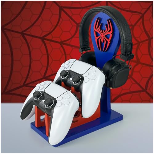 Gamer Gift for Men Teenage Boy Wood Controller Organizer with Headphone Holder & Game Controller Stand - Unique Gift Idea for Husband, Boyfriend, Gamers, Game Lover, Gaming Accessory (Spider) - color: Spider