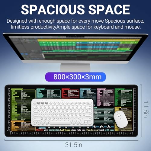 Excel Cheat Sheet Desk Pad 31.5x11.8 - Waterproof Mouse Pad with Inch Scale,Contain 9 Major Excel Function Module and Common Function,Large XL Excelpad Cheat Sheet Desk Mat for Keyboard and Mouse - color: Excel