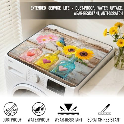 Nuxovilar Sunflower Bird Dryer Cover for the Top, Non-slip Washer & Dryer Protector, 23.62"x19.68" Dust-proof Washing Machine Mat, Diatom Mud Polyester Top Pad for Laundry Room - color: YTT00283-A