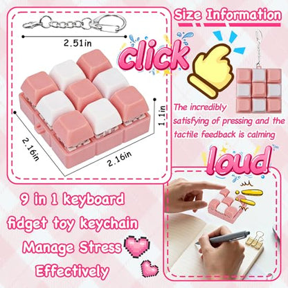 Keyboard Fidget Toy, Keyboard Keychain Fidget Toys, 9-in-1 Clicker Fidget Toy, Stress Relief Desk Decompression Button, Anxiety Relief Valentine's Day Gifts (2 Color-Pink White) - color: 2 Color-pink White