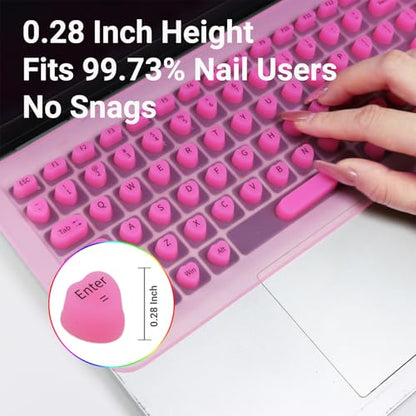Long Nail Keyboard Stickers & Cover for Long Nails - 119 Keys Set, Fits 15-17 Inch Laptops, Portable Plastic Storage Case, Ideal Gift (Pink) - color: Cute Pink