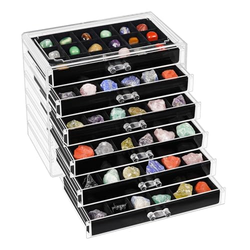 Bfttlity Acrylic Rock Display Case, 108 Grids Rock Collection Box for Kids, Clear Display Cases for Stones Collectibles Gemstone Crystals Storage Boxes (108 Grids) - size: 108 Grids