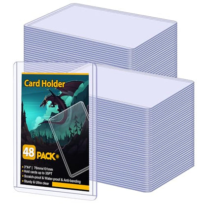 48 Count Card Sleeves Hard Plastic, Sooez 35PT Card Holder, 3" x 4" Baseball Card Protector, Rigid Card Case for Collectible Game Cards, Standard Size Trading Sports Football Cards - size: 48 Hard Sleeves