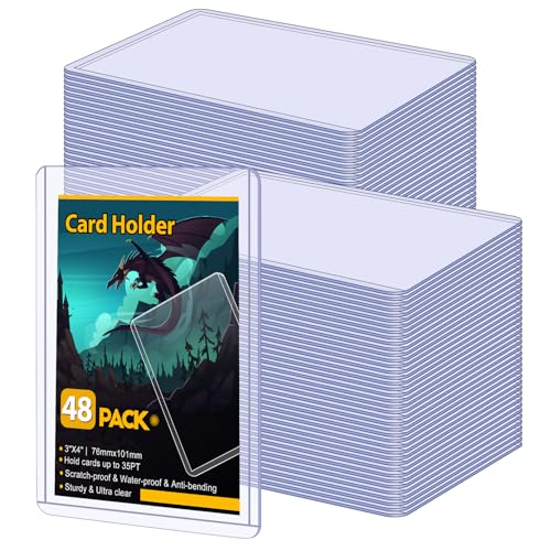 48 Count Card Sleeves Hard Plastic, Sooez 35PT Card Holder, 3" x 4" Baseball Card Protector, Rigid Card Case for Collectible Game Cards, Standard Size Trading Sports Football Cards - size: 48 Hard Sleeves