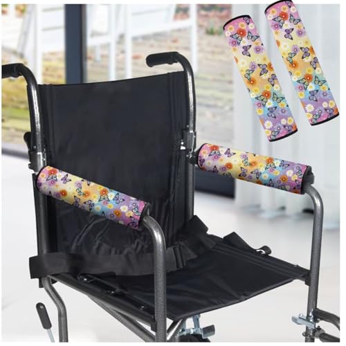 Wheelchair Armrest Pads Butterfly Daisy Wheel Chair Accessories Adults 2 Pack Wheelchair Arm Pads for Office Transport Chair Pressure Relief - color: Butterfly Daisy