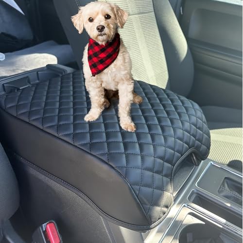 Zxiaochun Center Console Cover for Ford F150 2015-2020, F250 F350 F450 2017-2022 and Expedition 2018-2024 Leather Arm Rest Box Lid Middle Console Cover Armrest Box Protective Cover(Bucket Seat Only) - color: Bucket Seat Console