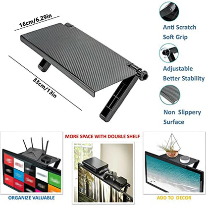 Generic TV Top Shelf Mount Adjustable Computer Rack Screen Top Multifunctional Monitor Organizer Space Saving for Wi-Fi Router Cable Box Remote Controls Storage