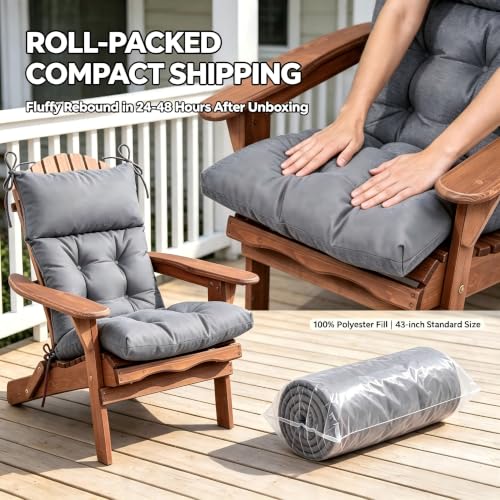 QILLOWAY Outdoor Rocking Chair Cushions Set of 2, 100% Polyester Waterproof Patio Rocking Chair Cushion, High Back Weatherproof Chair Pad for Adirondack & Outdoor Furniture, Charcoal Grey, Black - color: Charcoal Grey/Black