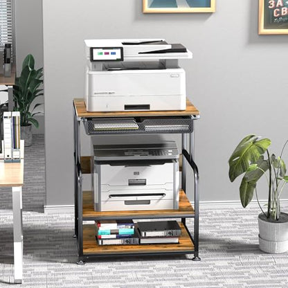 Large Printer Stand with Storage Shelf, 23.6''x18.9'' Rolling Printer Cart Holder with Lockable Wheels, 5-Adjustable Heights, 3D Scanner Fax Printer Table for Home Office Use, Large - size: Large