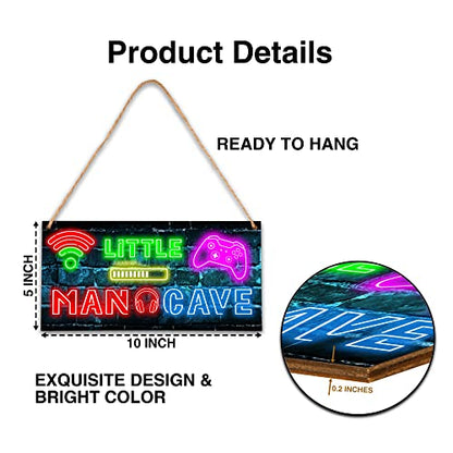 Little Man Cave, Neon Gaming Wooden Door Sign for Gamer Room Decor, Boys Decorations for Bedroom Nursery Playroom Wall Art (5"x10") -A06 - style: Neon Game