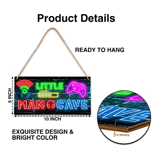 Little Man Cave, Neon Gaming Wooden Door Sign for Gamer Room Decor, Boys Decorations for Bedroom Nursery Playroom Wall Art (5"x10") -A06 - style: Neon Game