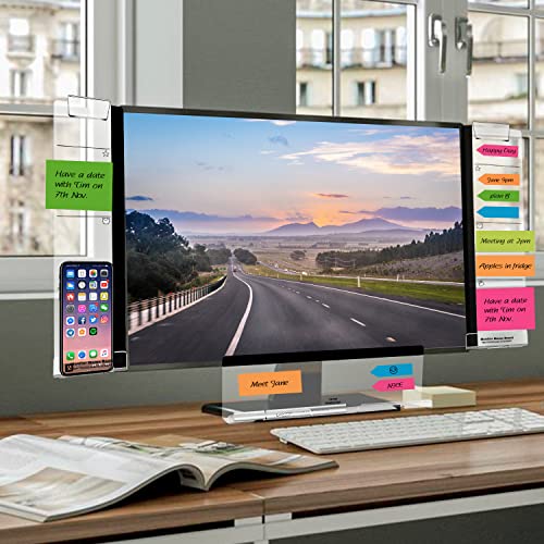 Monitor Memo Boards for Computer, Set of 3 (Left & Right & Bottom) Multifunction Acrylic Screen Message Reminder Pad Side Panels Phone Holder - Utility Organizer for Office Desktop, with Sticky Notes - style: Left + Right + Bottom