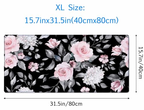 Large Extended Gaming Mouse Pad, Large Non-Slip Rubber Base Mousepad, Keyboard Mouse Mat, Desk Pad with Stitched Edges, 31.5x15.7inch Flowers and Leaves - color: Flowers and Leaves, size: 31.5L x 15.7W inches
