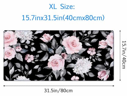 Large Extended Gaming Mouse Pad, Large Non-Slip Rubber Base Mousepad, Keyboard Mouse Mat, Desk Pad with Stitched Edges, 31.5x15.7inch Flowers and Leaves - color: Flowers and Leaves, size: 31.5L x 15.7W inches