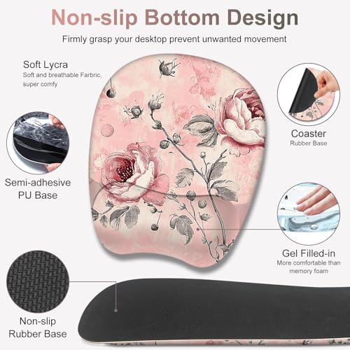 4 in 1 Large Mouse Pad, Keyboard Wrist Rest Set, Ergonomic Mouse Pad with Wrist Support, Desk Mat with Stitched Edges Extended Desk Pad Waterproof Desk Mat for Home Office Game I Pink Rose Flowers - color: Pink Rose Flowers