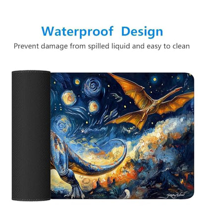 Dinosaur Gaming Mouse Pad Oil Painting Night Sky Dreamy Extended Mousepad Waterproof Stitched Edges Rubber Base Non-Slip Deskmap Computer Keyboard Mat Office Computer Keyboard Laptop 31.5x11.8 Inch - color: Dinosaur, size: 31.5" x 11.8"