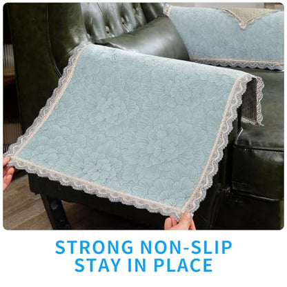 MINJIATEX Couch arm Covers,Non-Slip lace Sofa arm Covers Set of 2 Washable Sofa armrests Cover for Living Room Recliner Chair arm Cover Protectors for Leather armrest (FH-Grayish Blue) - color: Fh-grayish Blue