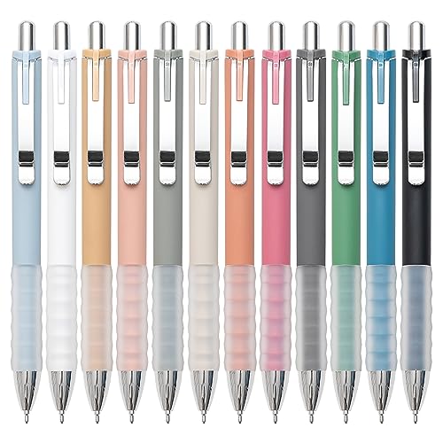Linbsunne Ballpoint Pens Black Medium Point 1mm Pen with Super Soft Grip Ball Point Pen for Men Women Retractable Pens (silver-12 pcs) - color: silver-12 pcs
