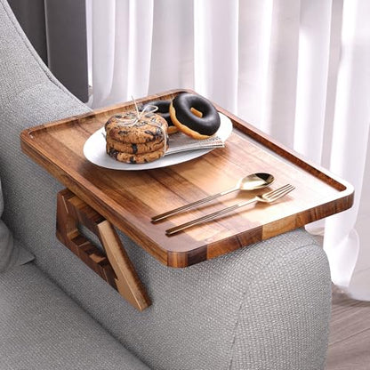 Acacia Wood Couch Arm Tray,Folding Sofa Armrest Tray,Couch Arm Table Clip-On Couch Desk for Drinks, Snacks,Phone,Remote Control - style: Classic