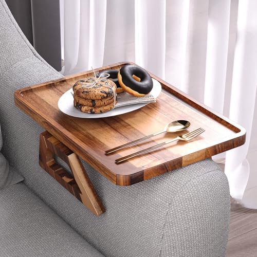 Acacia Wood Couch Arm Tray,Folding Sofa Armrest Tray,Couch Arm Table Clip-On Couch Desk for Drinks, Snacks,Phone,Remote Control - style: Classic
